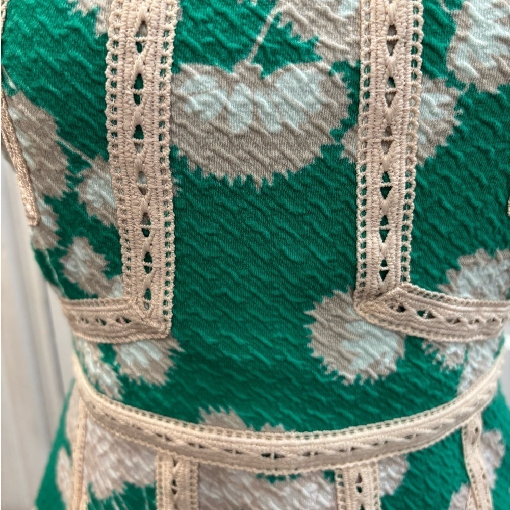 Maeve Anthropologie Emma Green Fit And Flare Dress Lace Trim Size 4 EUC Rn66170 - Picture 5 of 8